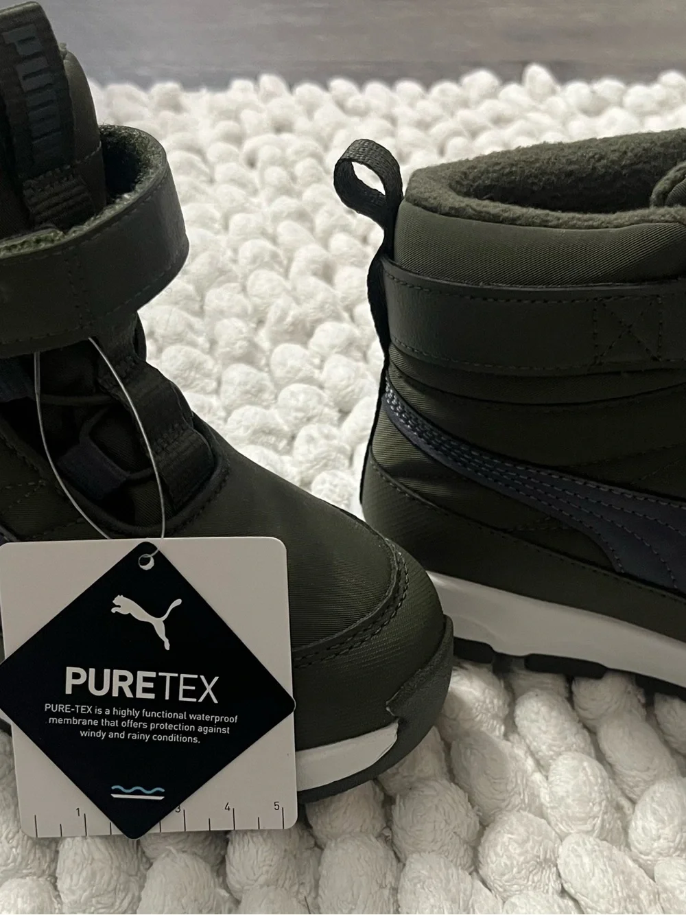 Puma Kids Olive Green High-Top Boots with Gray Accent